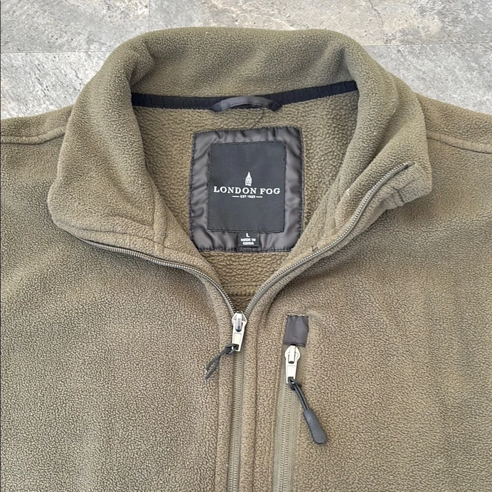 NWOT London Fog Men’s Green Fleece Zip Up Shirt, Fall, Zipper Pockets, Size L - Picture 4 of 17